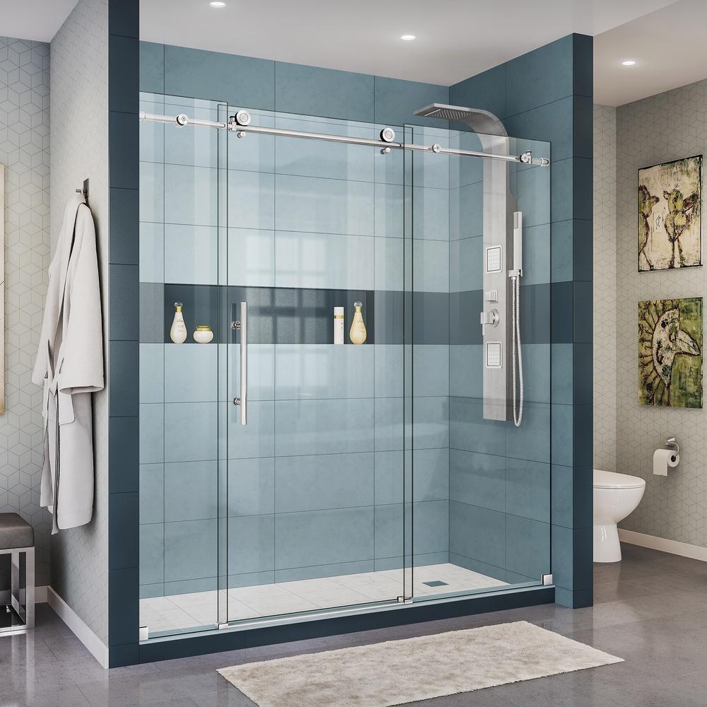 DreamLine EnigmaX 68 in. to 72 in. x 76 in. Frameless Sliding Shower Door in Polished Stainless