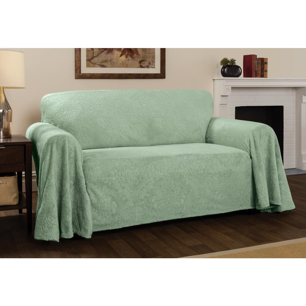 Innovative Textile Solutions Plush Damask Slipcover Sage Throw Innovative Textile Solutions Plush Damask Slipcover Sage Throw Loveseat