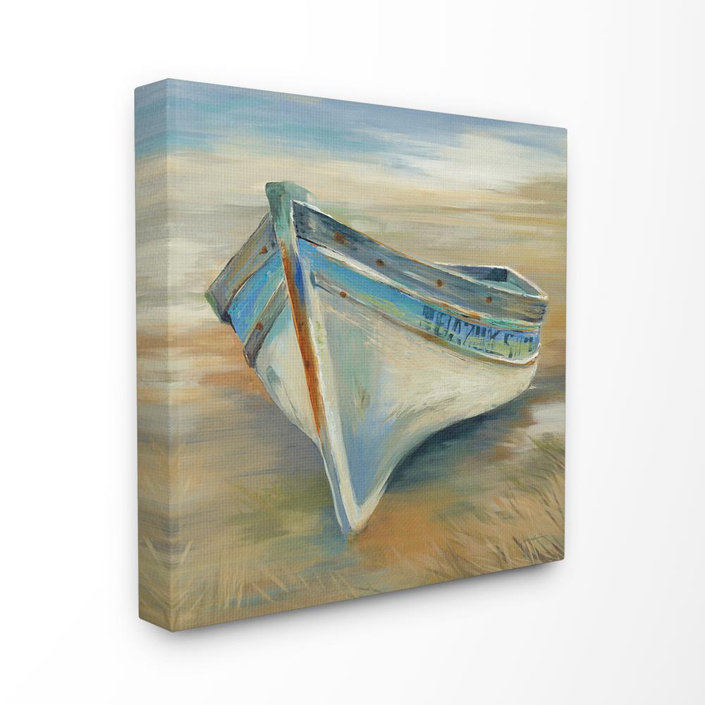 30 In X Painterly Blue Green And Rust Rowboat The Grass By Liz Jardine Canvas Wall Art