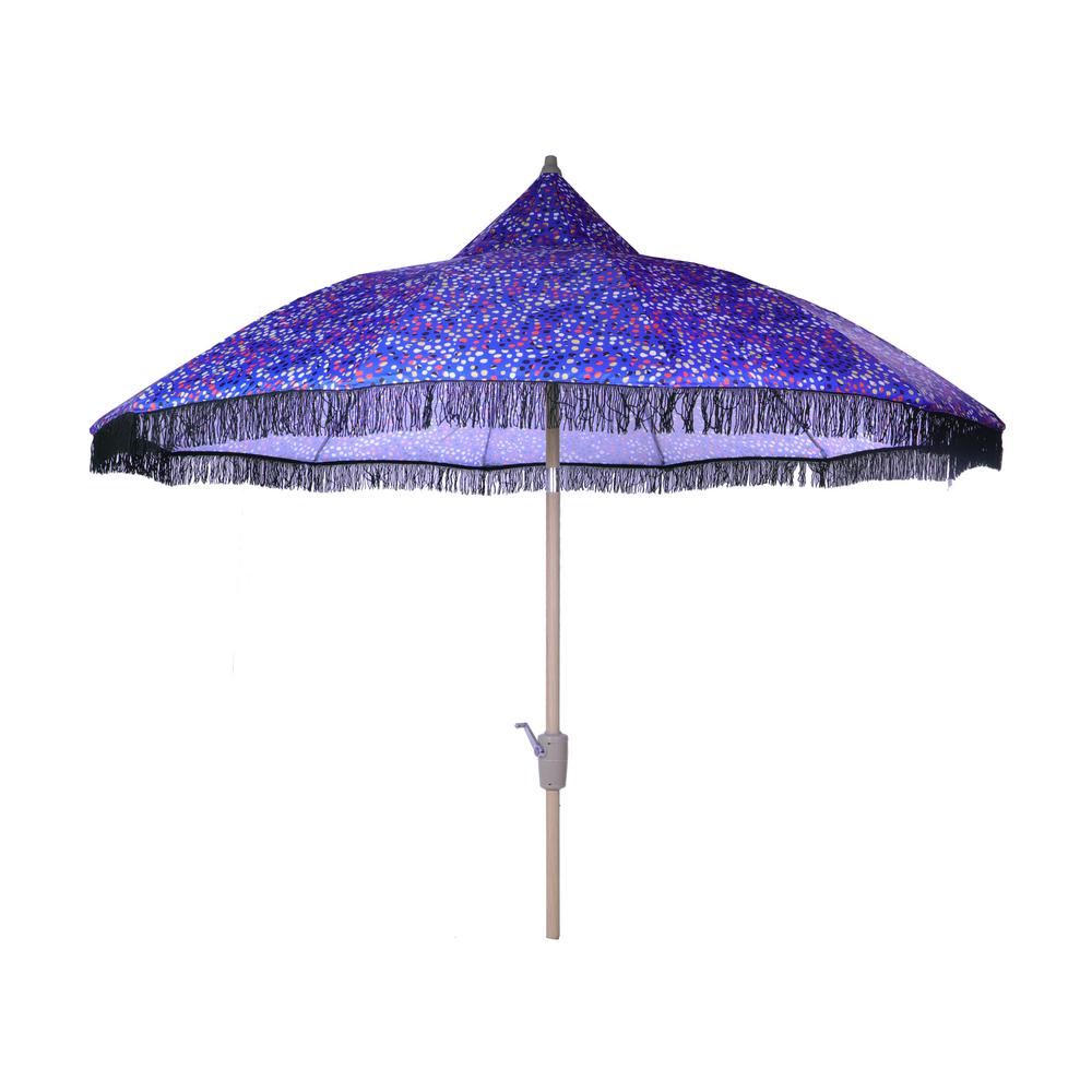 Hampton Bay 9 Ft Market Tilt Patio Umbrella In Cobalt Dot With Fringe 9983 01303600 The Home Depot