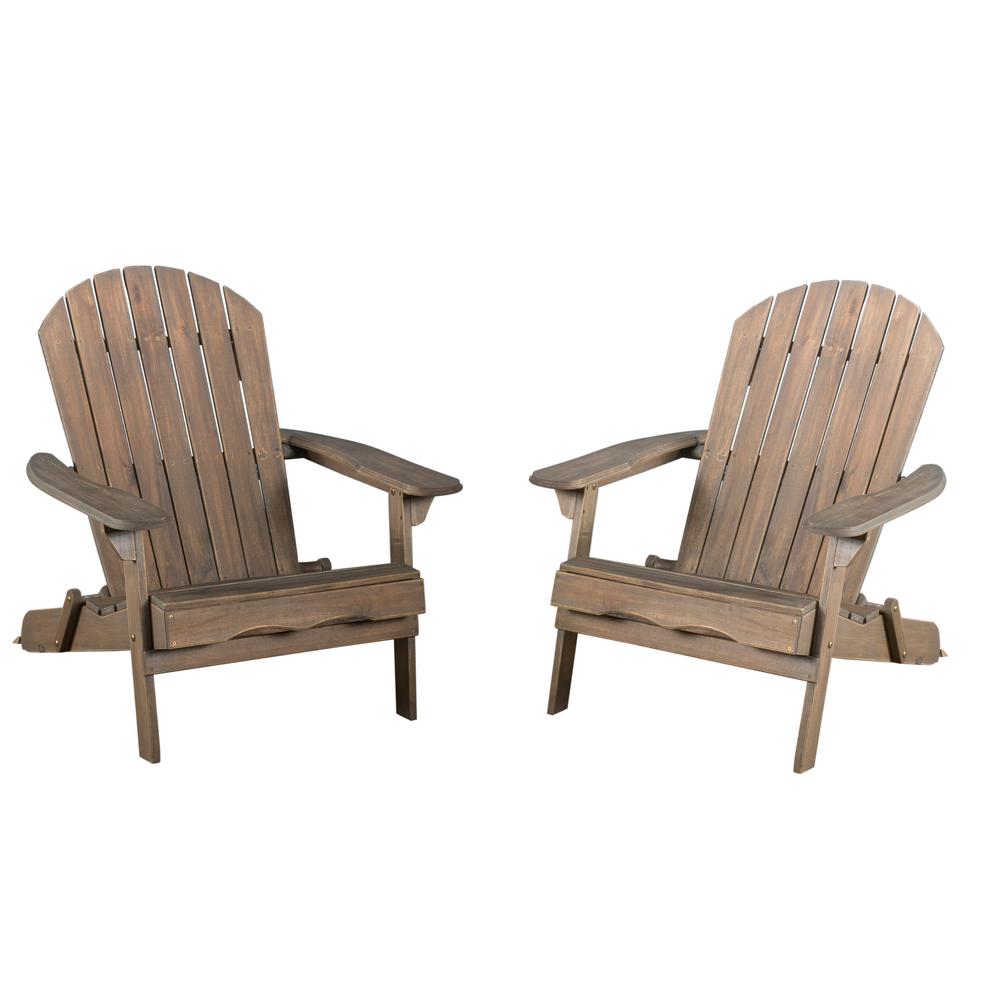 Noble House Hanlee Grey Folding Wood Adirondack Chair (2 