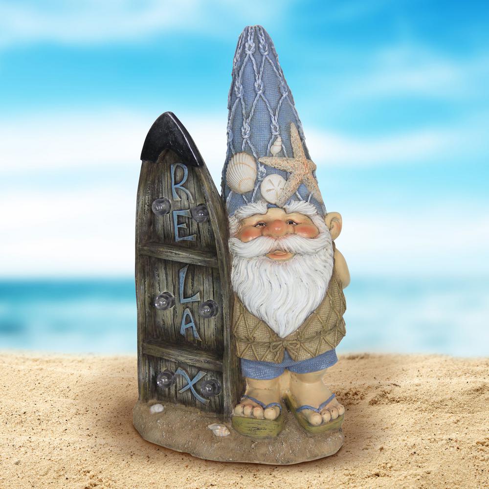 VP Home Surfing Beach Gnome Story Book Solar Powered LED Outdoor Decor Garden Light