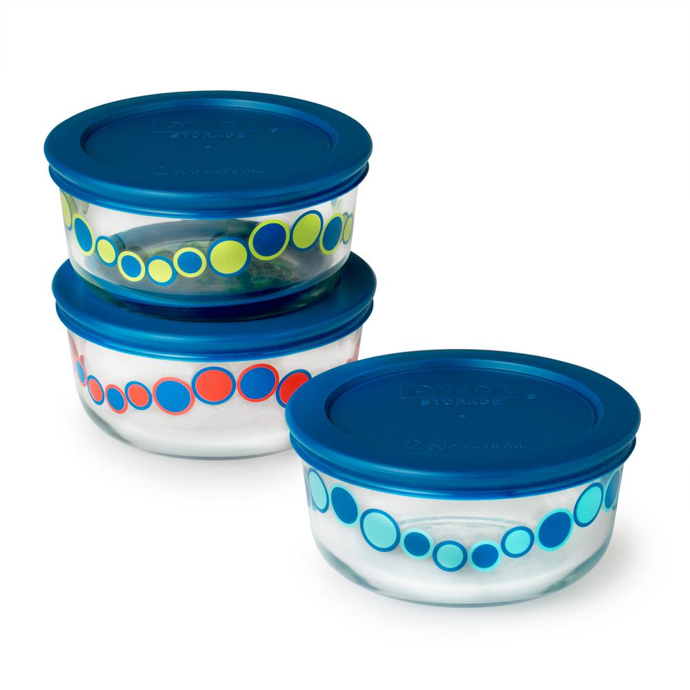 Simply 6 Piece Glass Bubblegum Decorated 2 Cup Storage Set