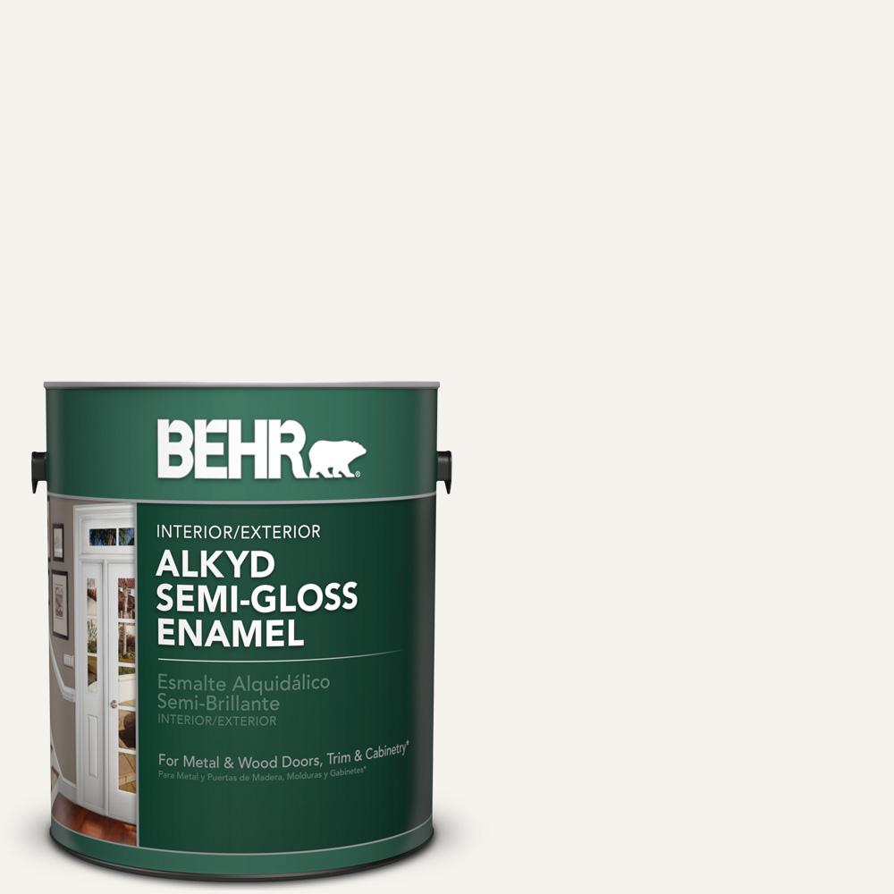 Behr 1 Gal Pwn 10 Decorator White Semi Gloss Enamel Alkyd Interior Pwn 10 Decorator White Semi Gloss Enamel Alkyd Interior Exterior Paint