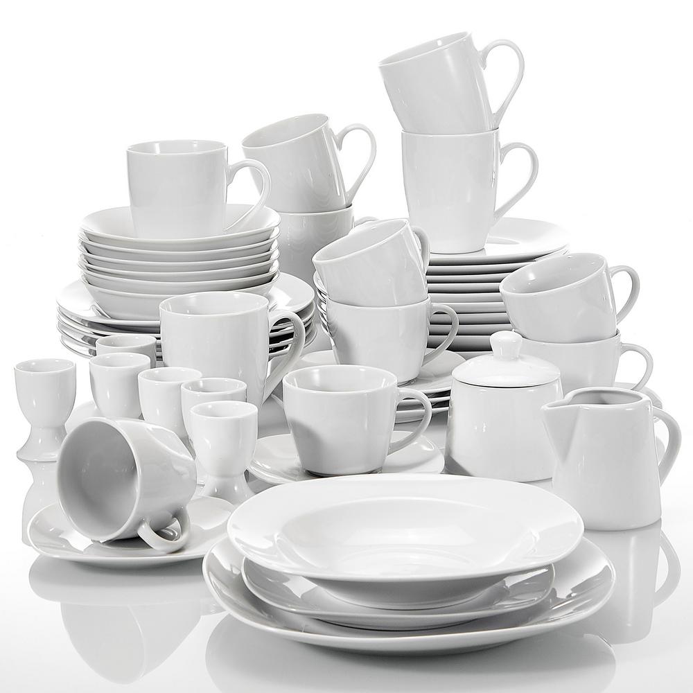 VEWEET KAYLA Series 30-Piece White Porcelain Dinnerware Set Plates Set