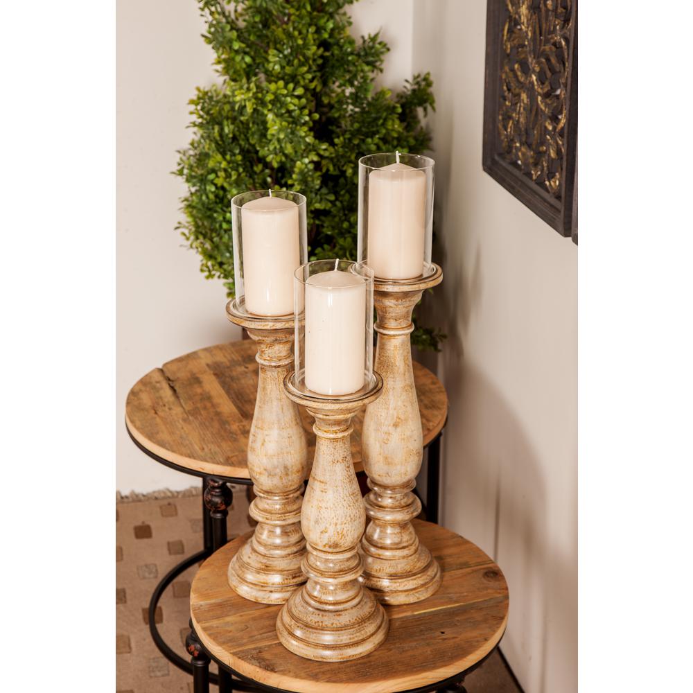 Distressed Beige Baer Shaped Mango Wood Candle Holders Set Of 3