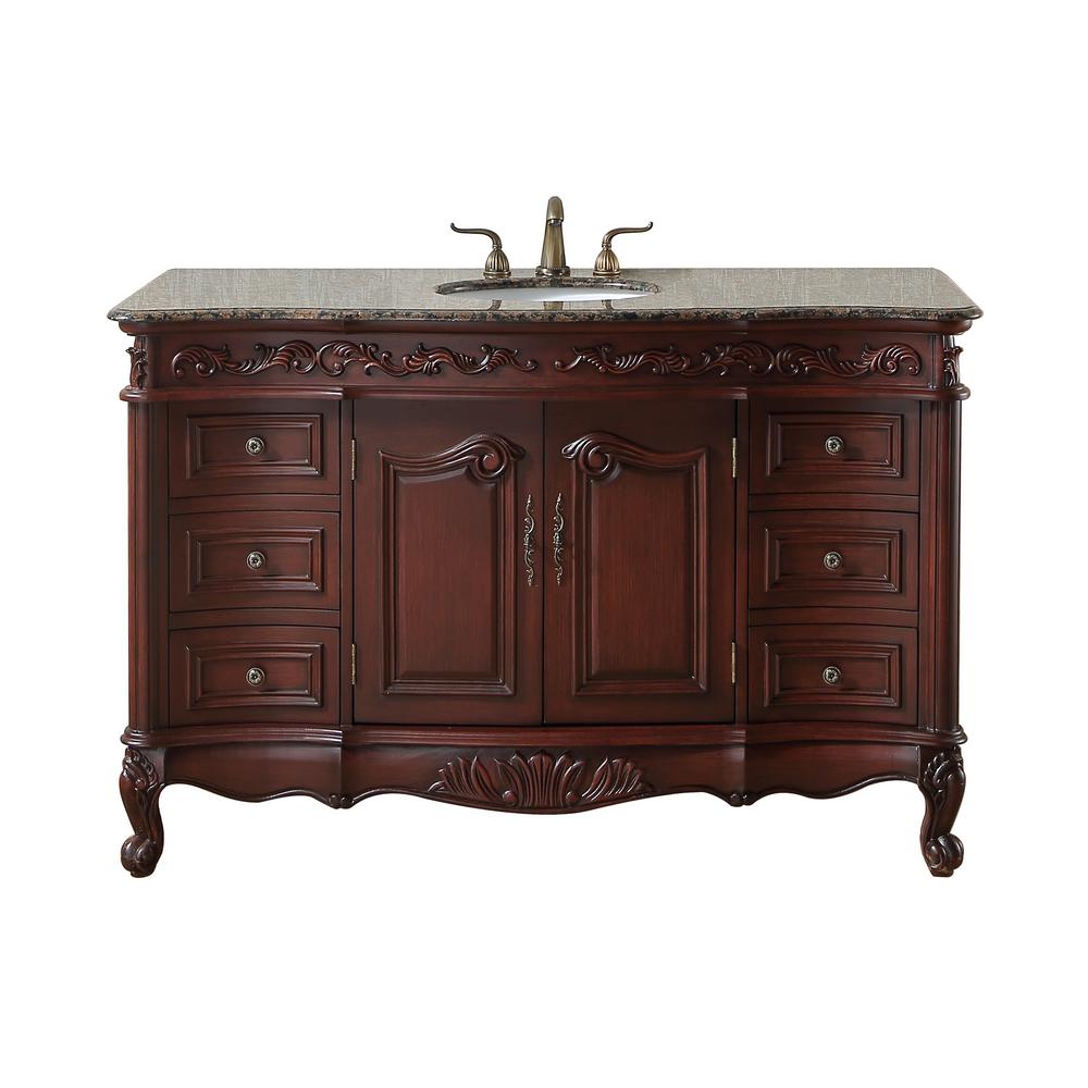 Stufurhome Princeton 56 In Vanity In Dark Cherry With Granite Vanity Top In Baltic Brown With White Under Mount Sink Gm 5110 56 Bb The Home Depot