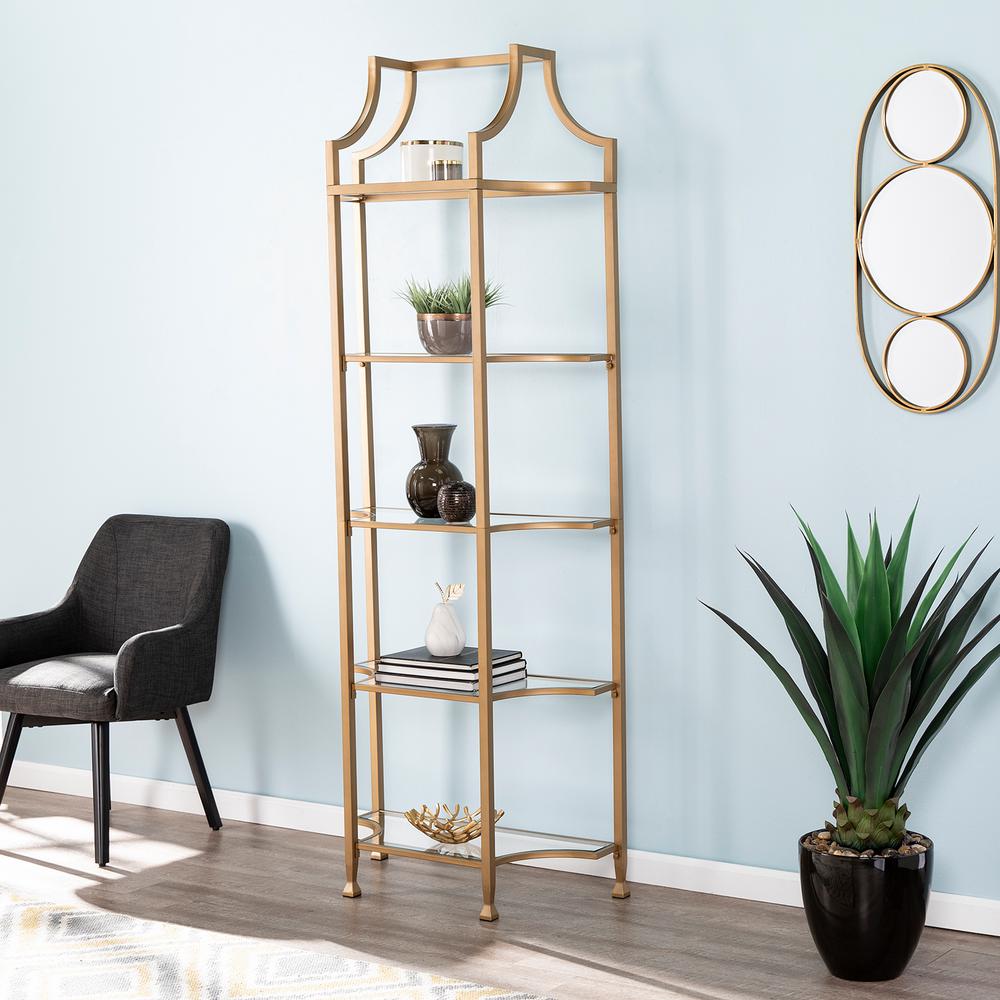 Southern Enterprises 84 5 In Gold Metal 5 Shelf Etagere Bookcase With Open Back Hd531205 The Home Depot