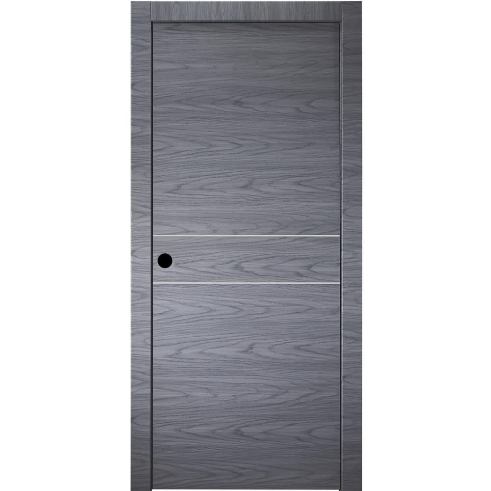 Belldinni 30 In X 80 In Luna 2hn Blue Shadow Finished Aluminum Strips Right Hand Solid Core Composite Single Prehung Interior Door