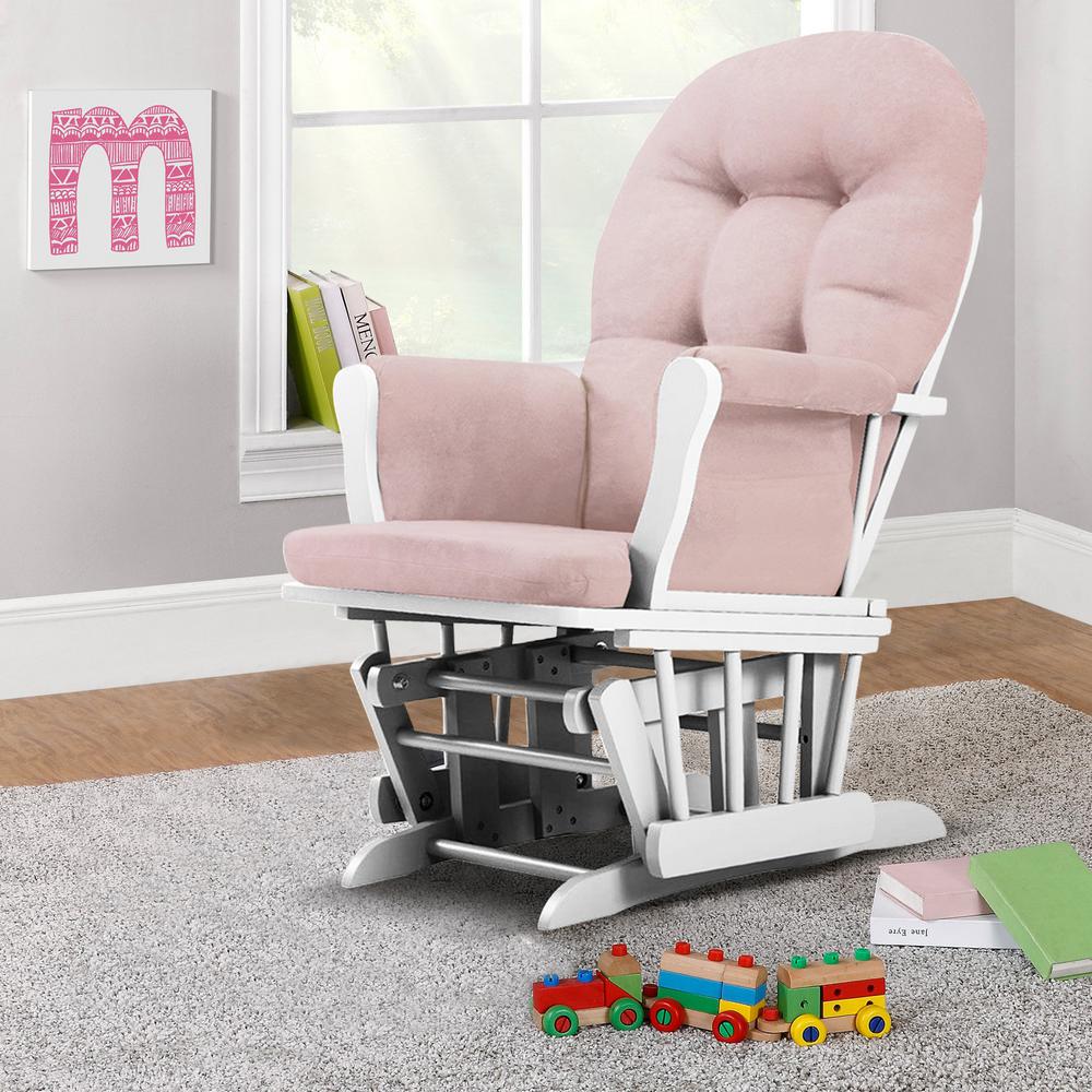 pink and white glider rocker