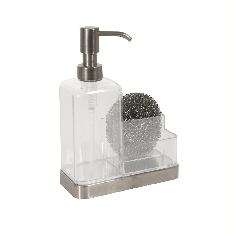 InterDesign Forma Soap and Sponge Caddy New Brushed Stainless Steel and Clear