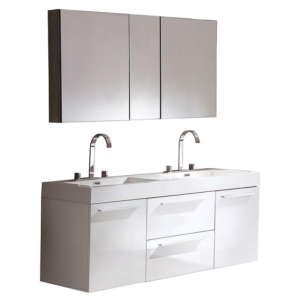 White Mid Century Modern Double Sink Bathroom Vanities With Tops Bathroom Vanities The Home Depot