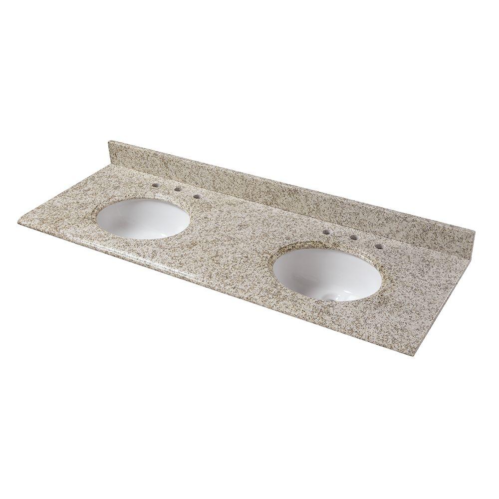 Pegasus Double Sink Vanity Tops Bathroom Vanities The Home Depot 61 In Granite Double Basin Vanity Top Golden Hill With White Basins
