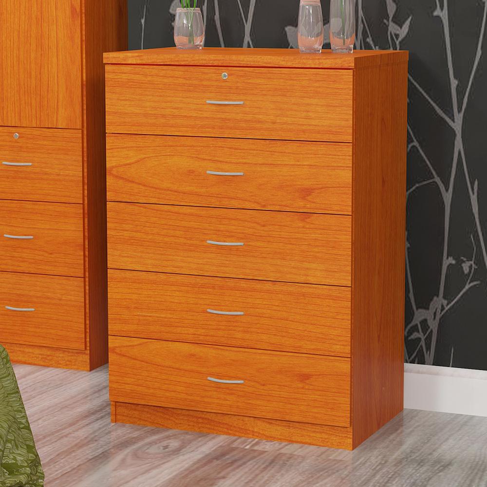 Home Source Industries Liza 5 Drawer Cherry Wood Grain Source Liza 5 Drawer Cherry Wood Grain