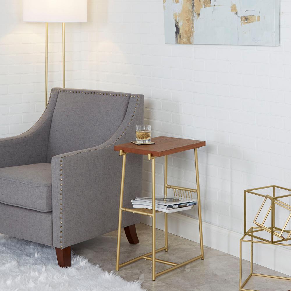Alden Gold And Walnut Accent Table With Wire Magazine Rack Alden Gold And Walnut Accent Table With Wire Magazine Rack