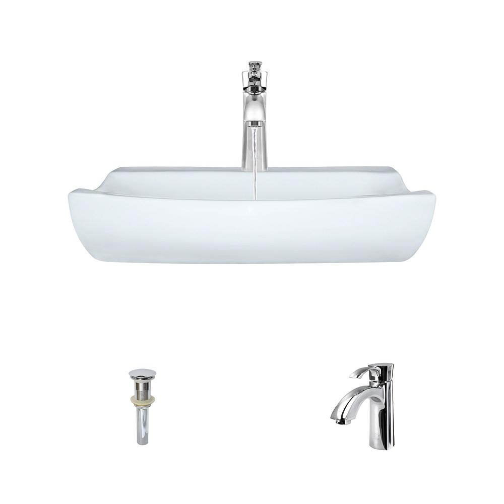 Mr Direct Porcelain Vessel Sink In White With 725 Faucet And Pop