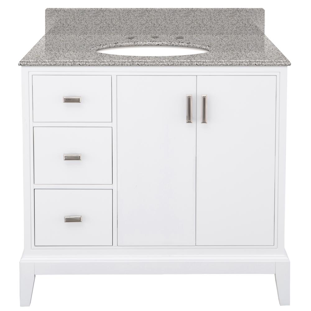 Home Decorators Collection Shaelyn 37 In W X 22 D Bath Vanity D Bath Vanity In White Left Hand Drawers With Granite Top Napoli Basin