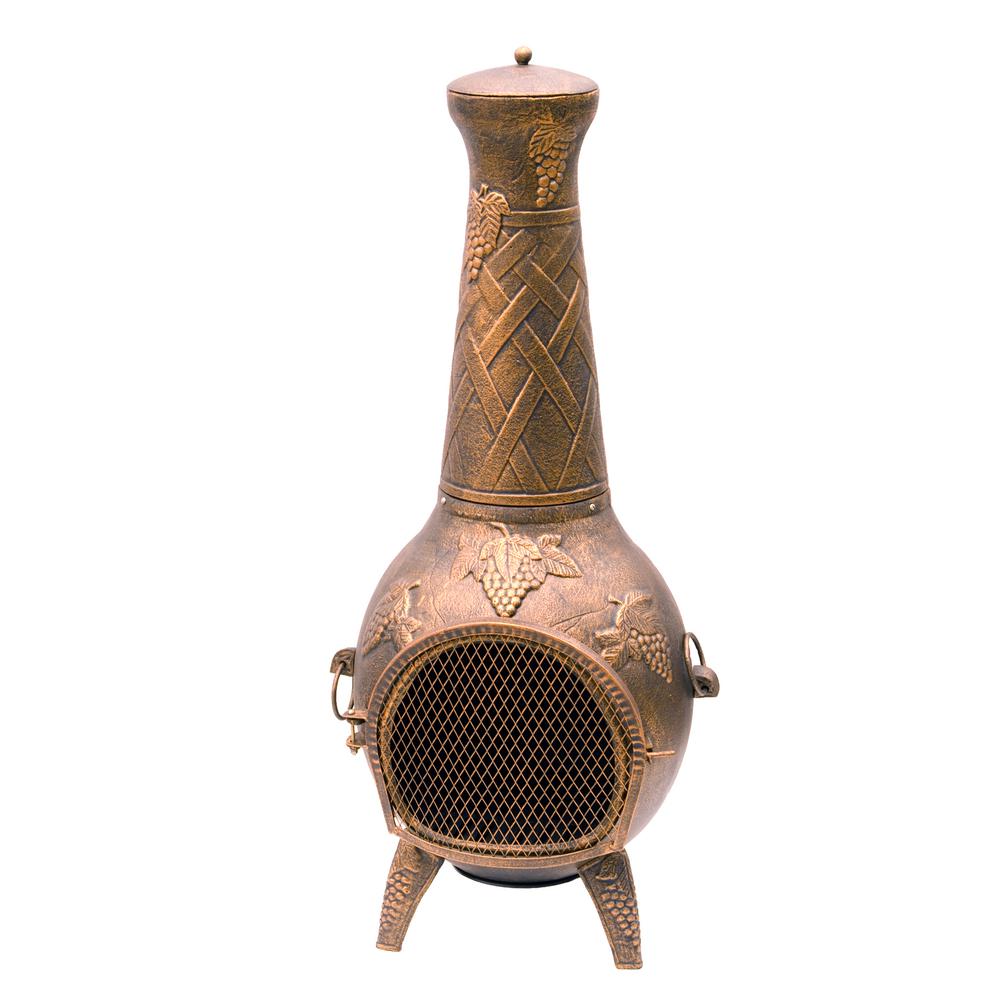 Grape Cast Metal 53 inch Tall Chimenea with Built-in Handles, Log Grate, Spark...