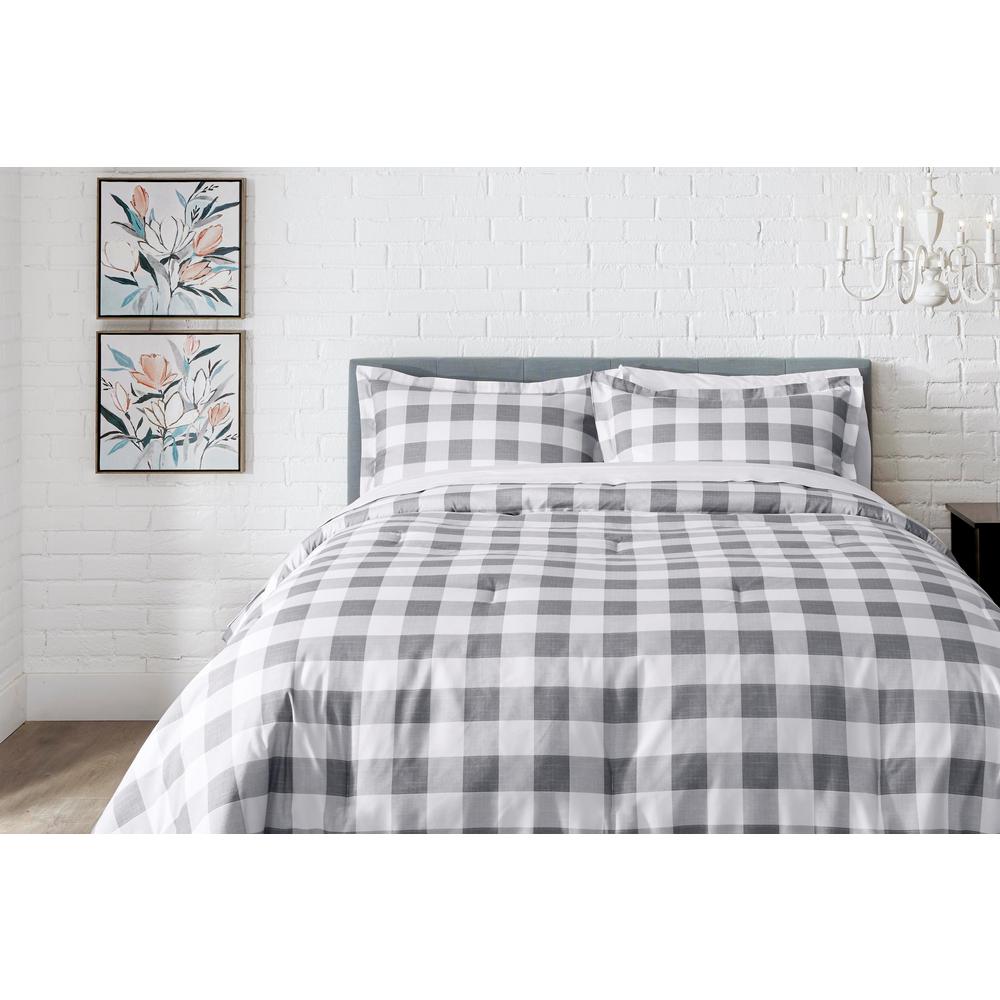 Stylewell Tatefield 3 Piece Stone Gray Reversible Gingham King