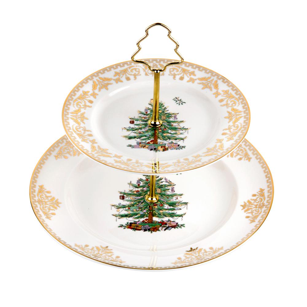 Spode Christmas Tree Gold Porcelain 2Tier Cake Stand1577367 The