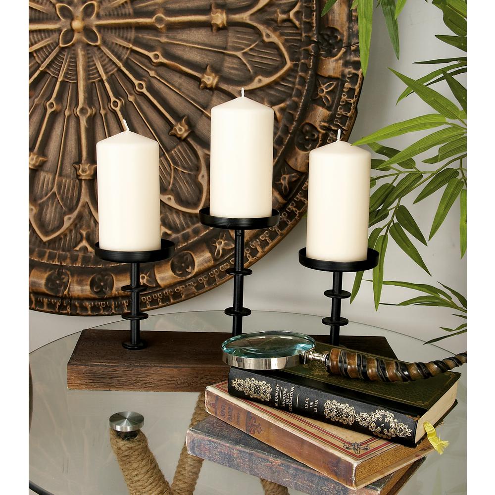 Litton Lane 12 In Walnut Brown Wood And Black Iron Votive Candle Walnut Brown Wood And Black Iron Votive Candle Holder 23879 The Home Depot