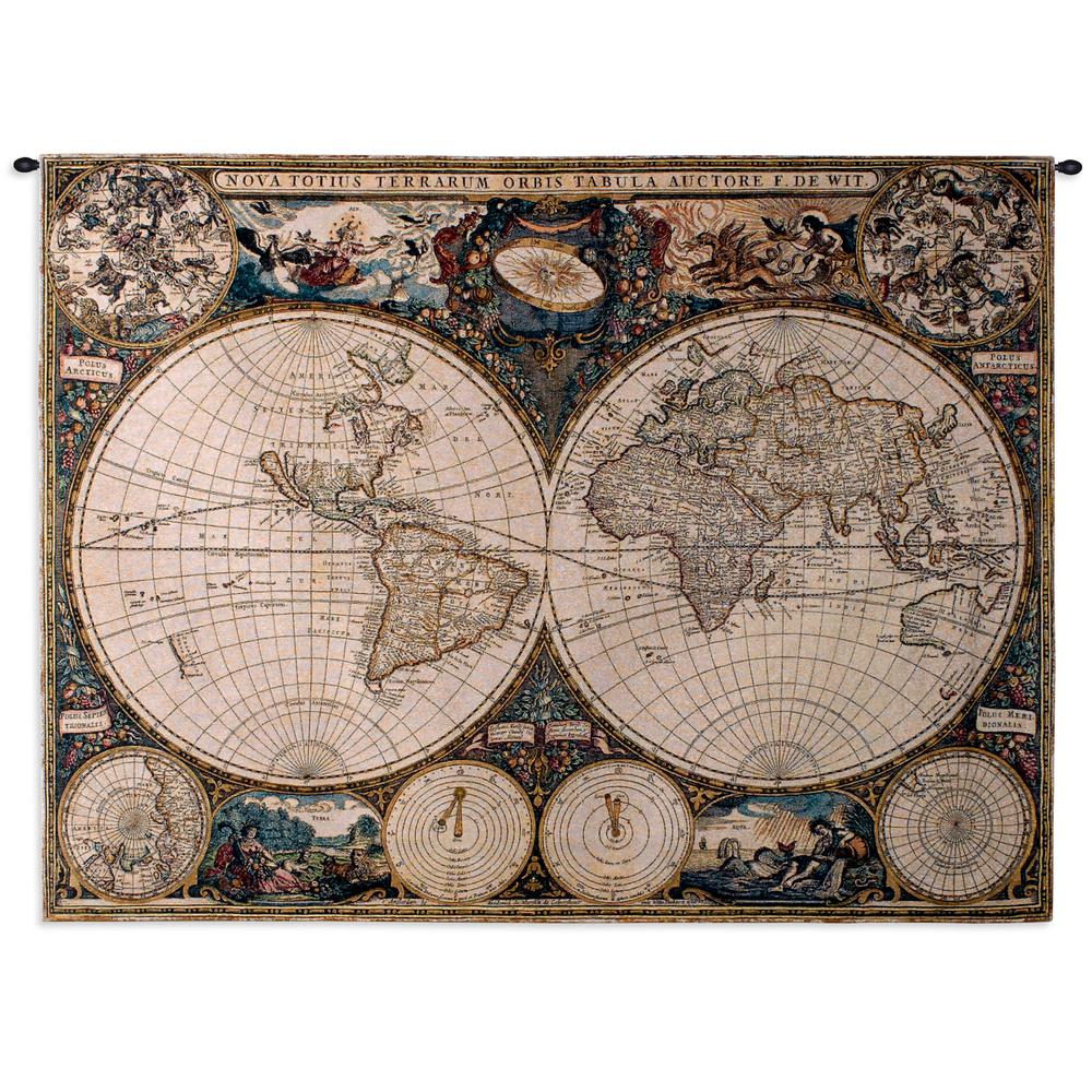 Old World Map Multi Colored Wall Tapestry 1447 WH The