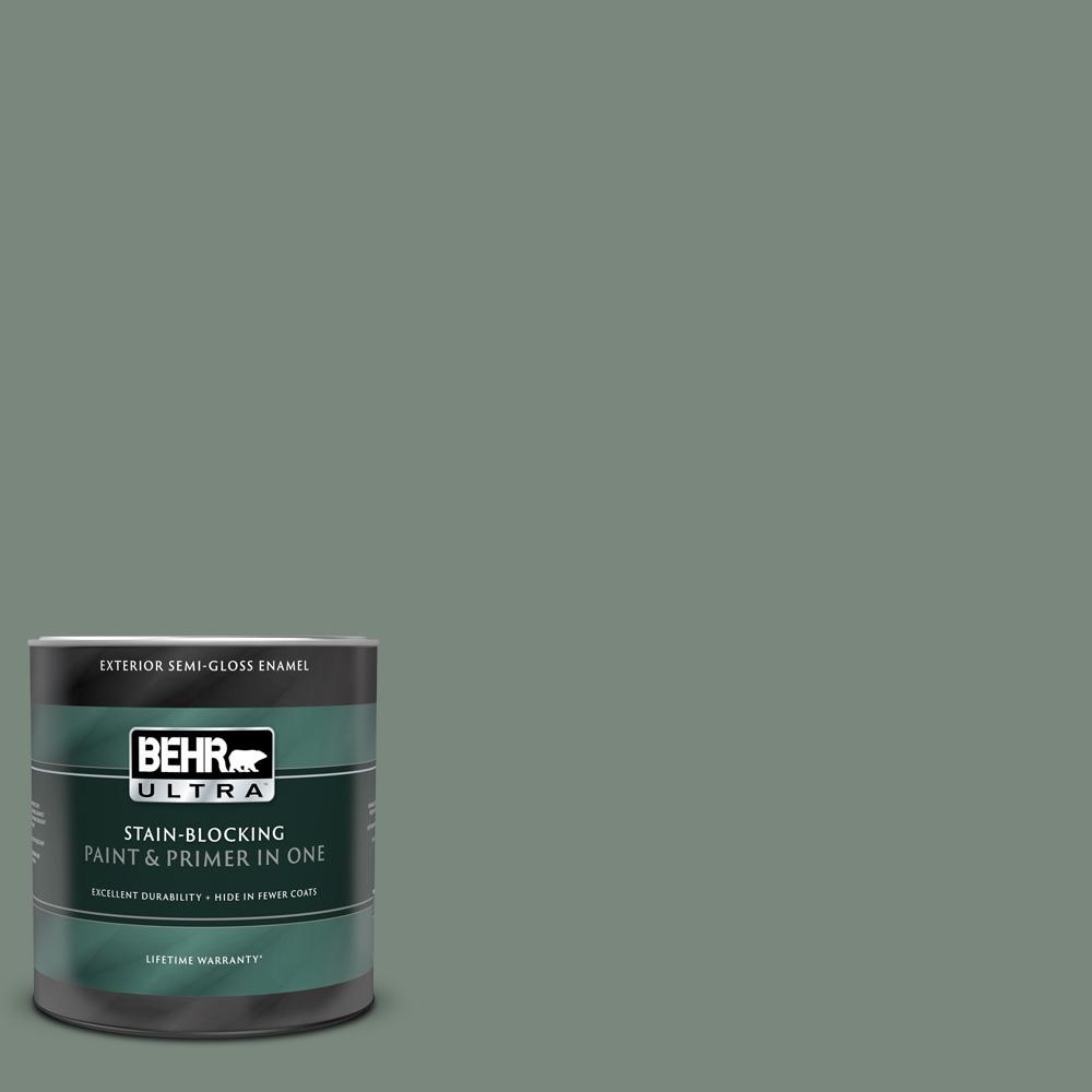 BEHR ULTRA 1 qt. #700F-5 Wild Sage Semi-Gloss Enamel Exterior Paint and ...