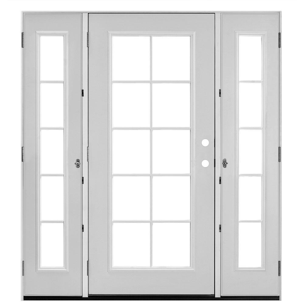 Masonite 72 In X 80 In Primed White Steel Prehung Right Hand Inswing 10 Lite Clear Glass Patio Door With Venting Sidelites 521269 The Home Depot