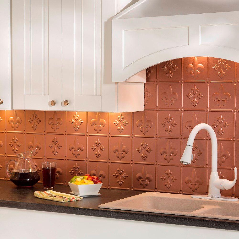 Fasade 24 in. x 18 in. Fleur de Lis PVC Decorative Tile Backsplash in ...