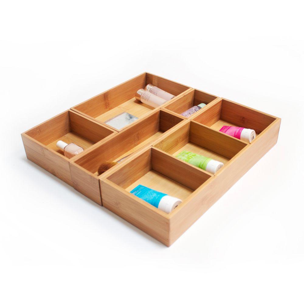 Seville Classics 5 Piece Bamboo Storage Box Set With Dividers