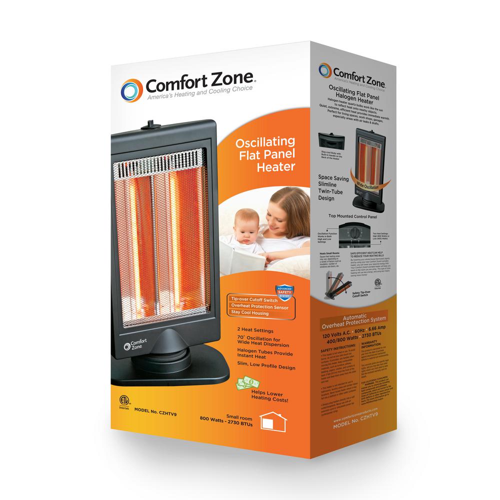 Comfort Zone 400 800 Watt Flat Panel Halogen Infrared Electric