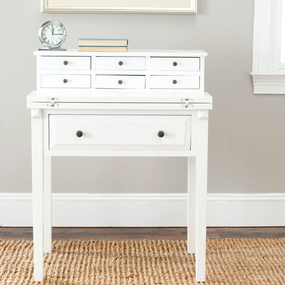 Safavieh Abigail White Desk With Drawers Amh6520d The Home Depot Safavieh Abigail White Desk With Drawers