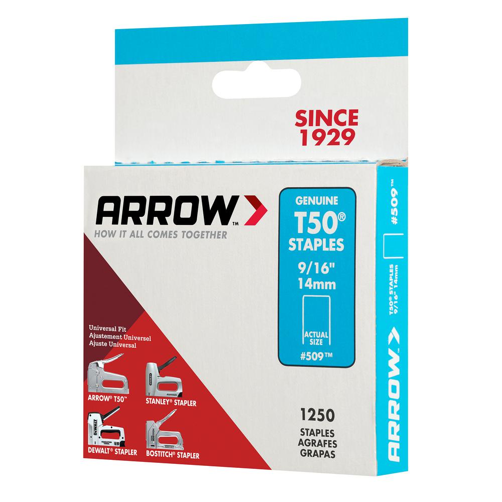 Arrow #509 Type T50 Staples 1,250 Pack 9//16/" 14 MM 2 Available