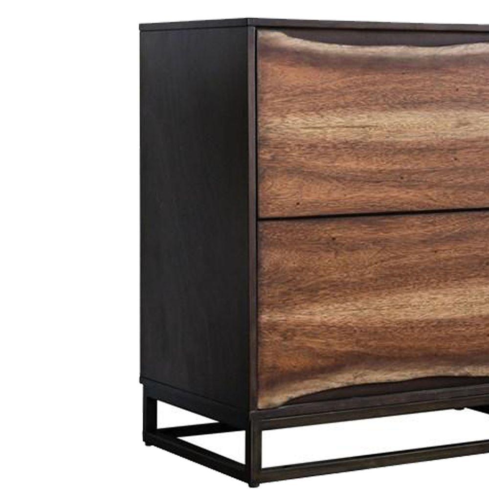 Benjara Brown 2 Drawer Split Wood Paneling Nightstand With 2 Tone Design 26 In L X 16 In W X 28 In H Bm203199 The Home Depot