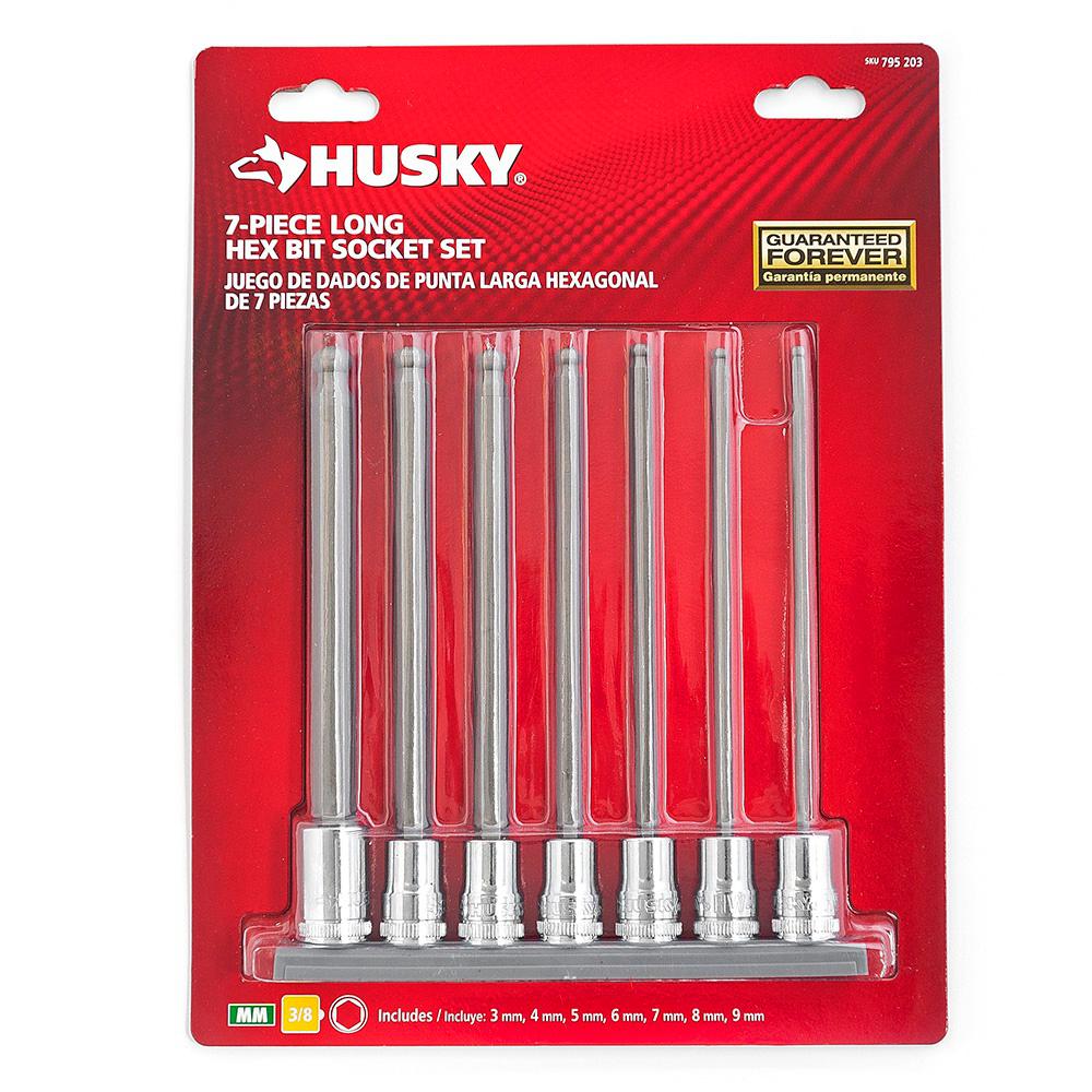 Husky 3/8 in. Drive Metric Long Ball Hex Bit Socket Set (7Piece