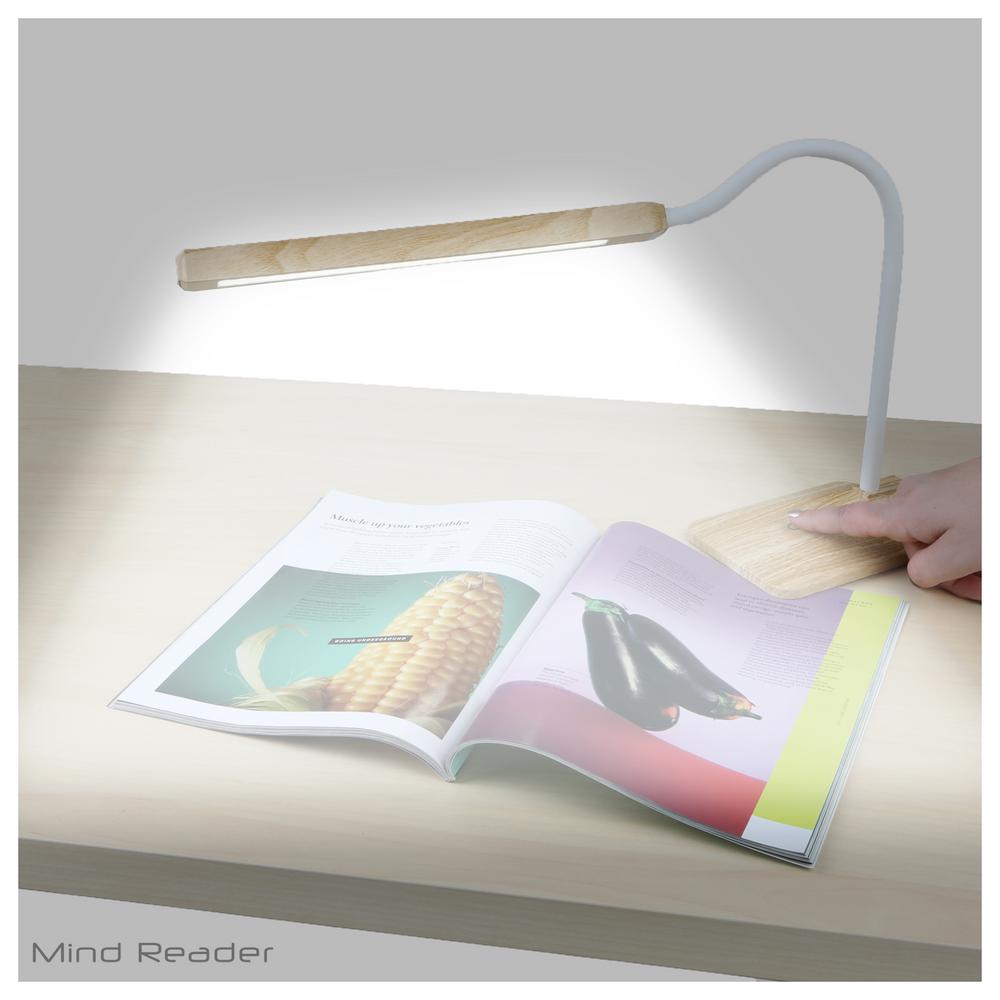 Mind Reader 27 In Bamboo Brown Indoor Desk Lamp With Dim Touch Power Stand And Flexible Function