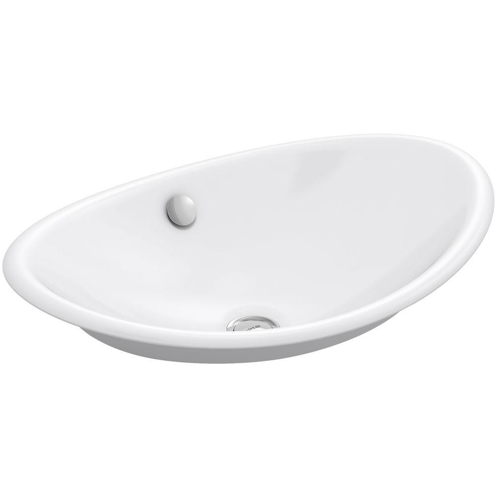 Kohler Iron Plains Vessel Cast Iron Bathroom Sink In White With Painted Underside And Overflow K 5403 W 0 The Home Depot