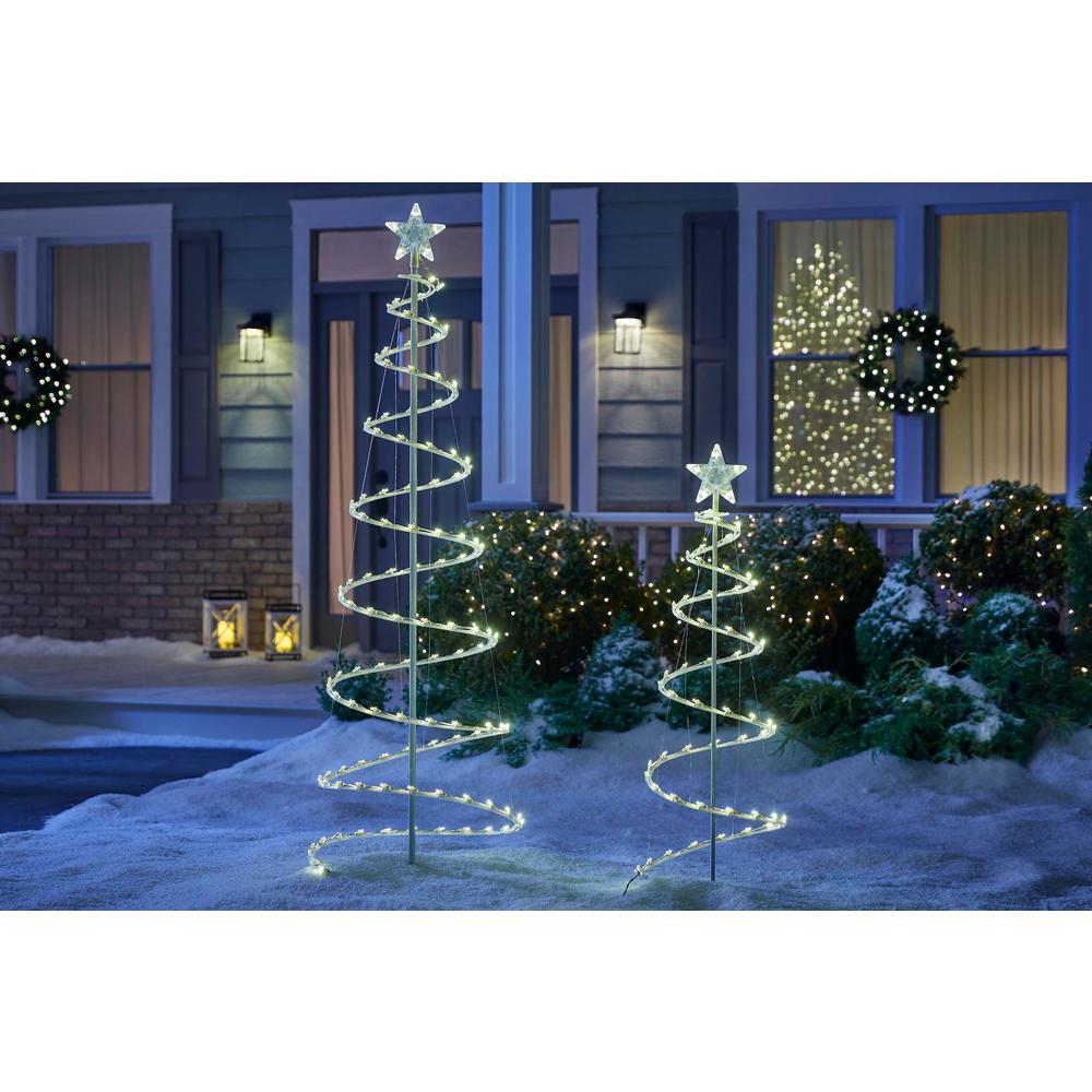 Home Accents Holiday 2 Piece Led Outdoor Spiral Christmas Tree Ty S46 C The Home Depot