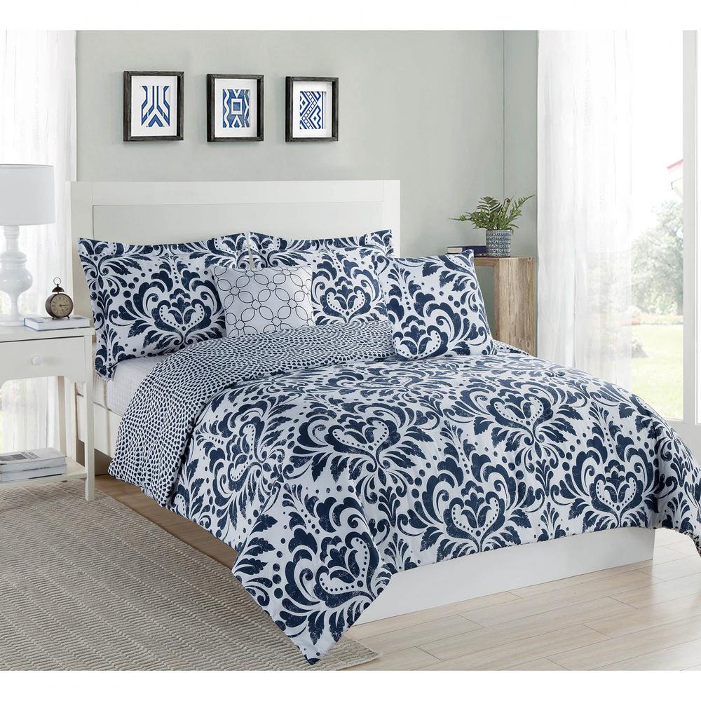 Studio 17 Anson Damask Navy 4-Piece Twin XL Comforter Set