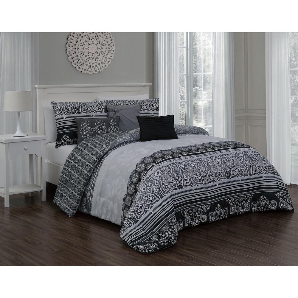 Ellisa 7 Piece Black Queen Comforter Set Ess7csquenghbk The Home