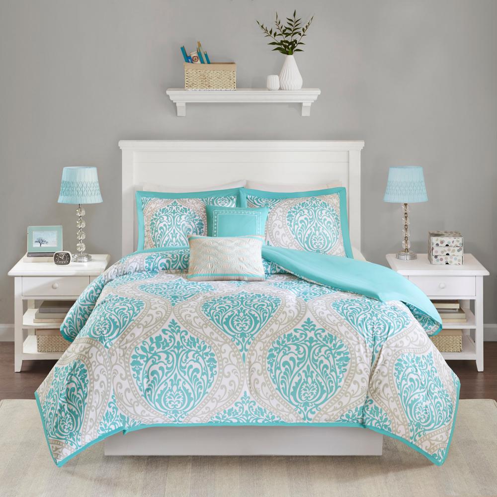 Intelligent Design Sabrina 5 Piece Aqua Full Queen Duvet Cover Set