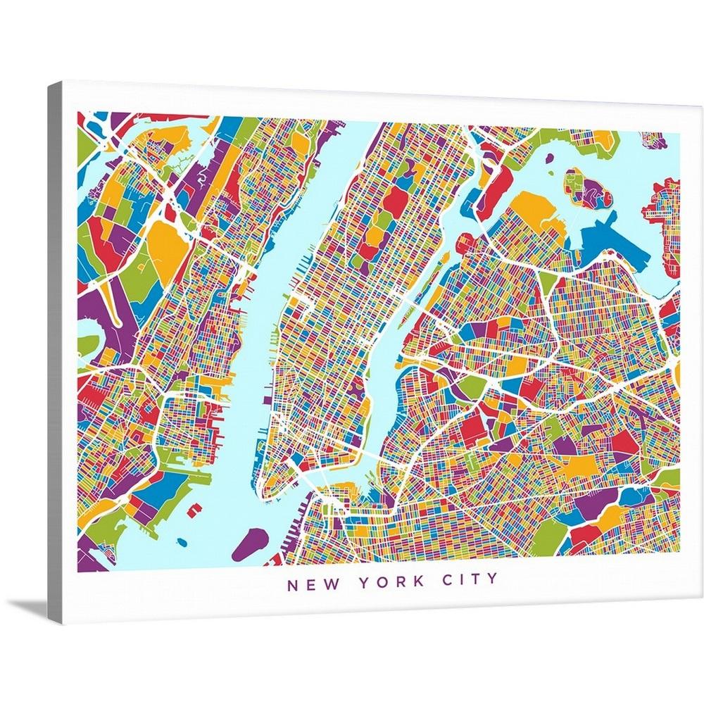 Greatbigcanvas 24 In X 18 In New York City Street Map By