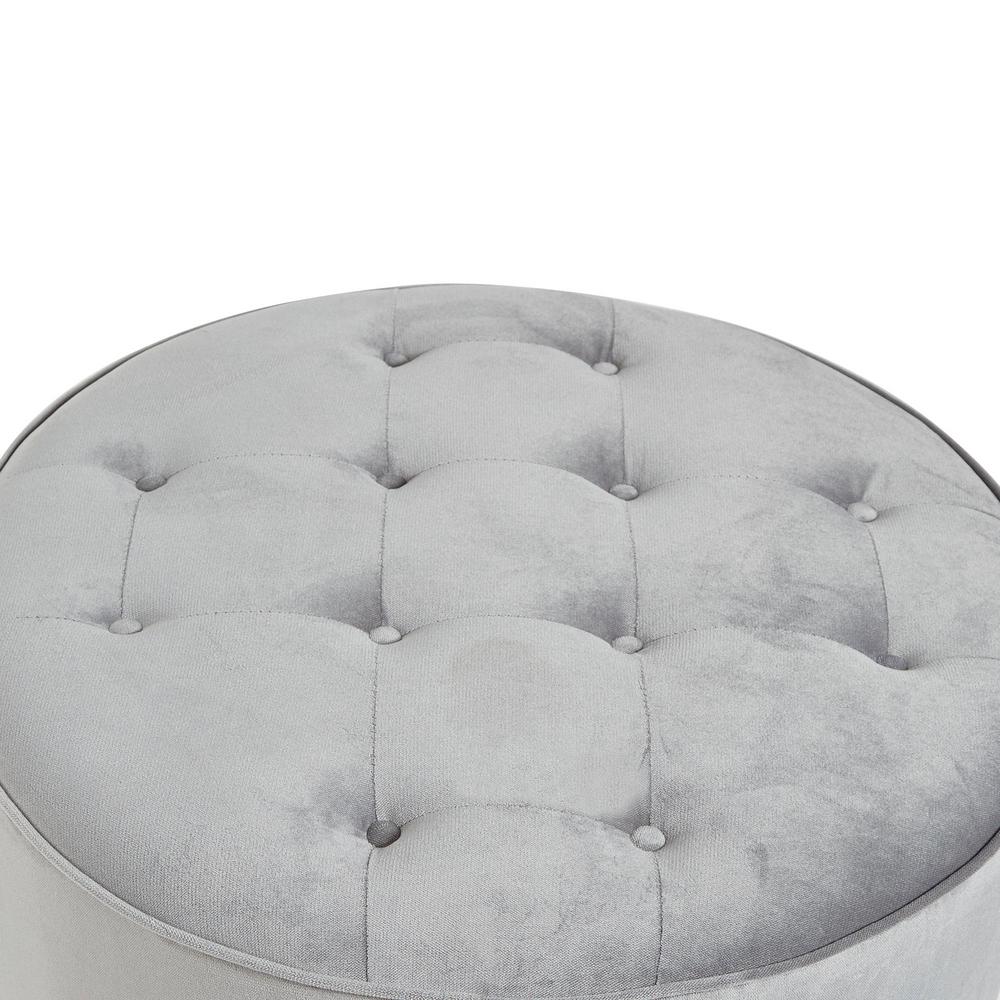 Collette Grey Tufted Large Round Ottoman