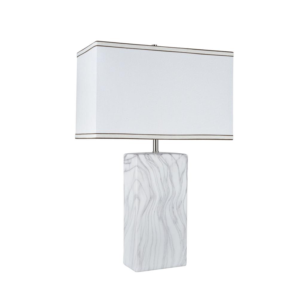 Aspen Creative Corporation 25-1/2 in. Marble Ceramic Table Lamp with Hardback Rectangle Shaped Lamp Shade in Off-White