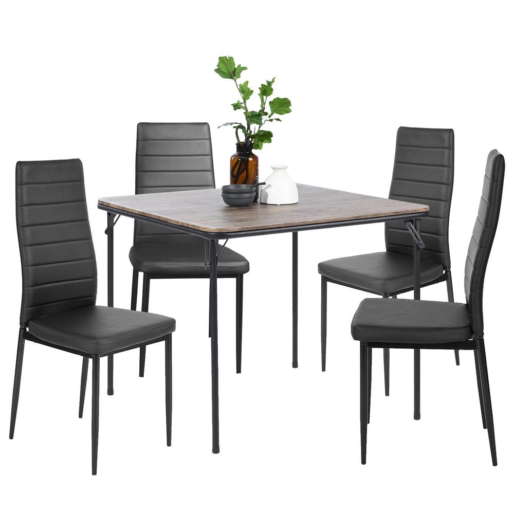 Furniturer Ann Black High Backrest Upholstered Dining Chairs Set Of 4 Ann Kd Black Pvc Dc The Home Depot
