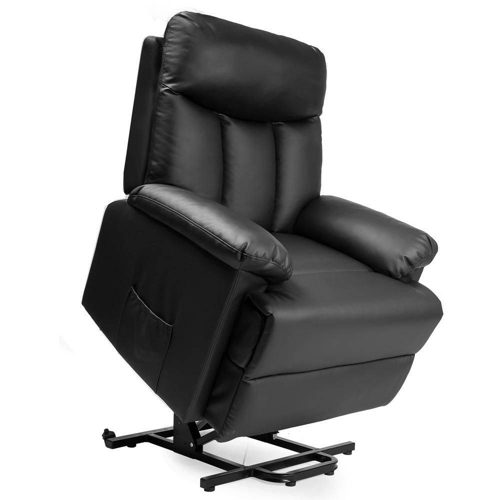Southern Enterprises Black Leather Reclining Chair with Ottoman