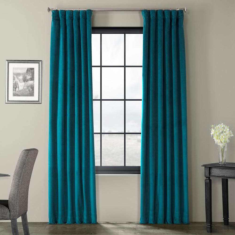 Exclusive Fabrics Furnishings Blackout Signature Everglade Teal Blue Velvet Curtain 50 In W X 96 L 1 Panel Vpch 140804 The Home Depot Exclusive Fabrics Furnishings