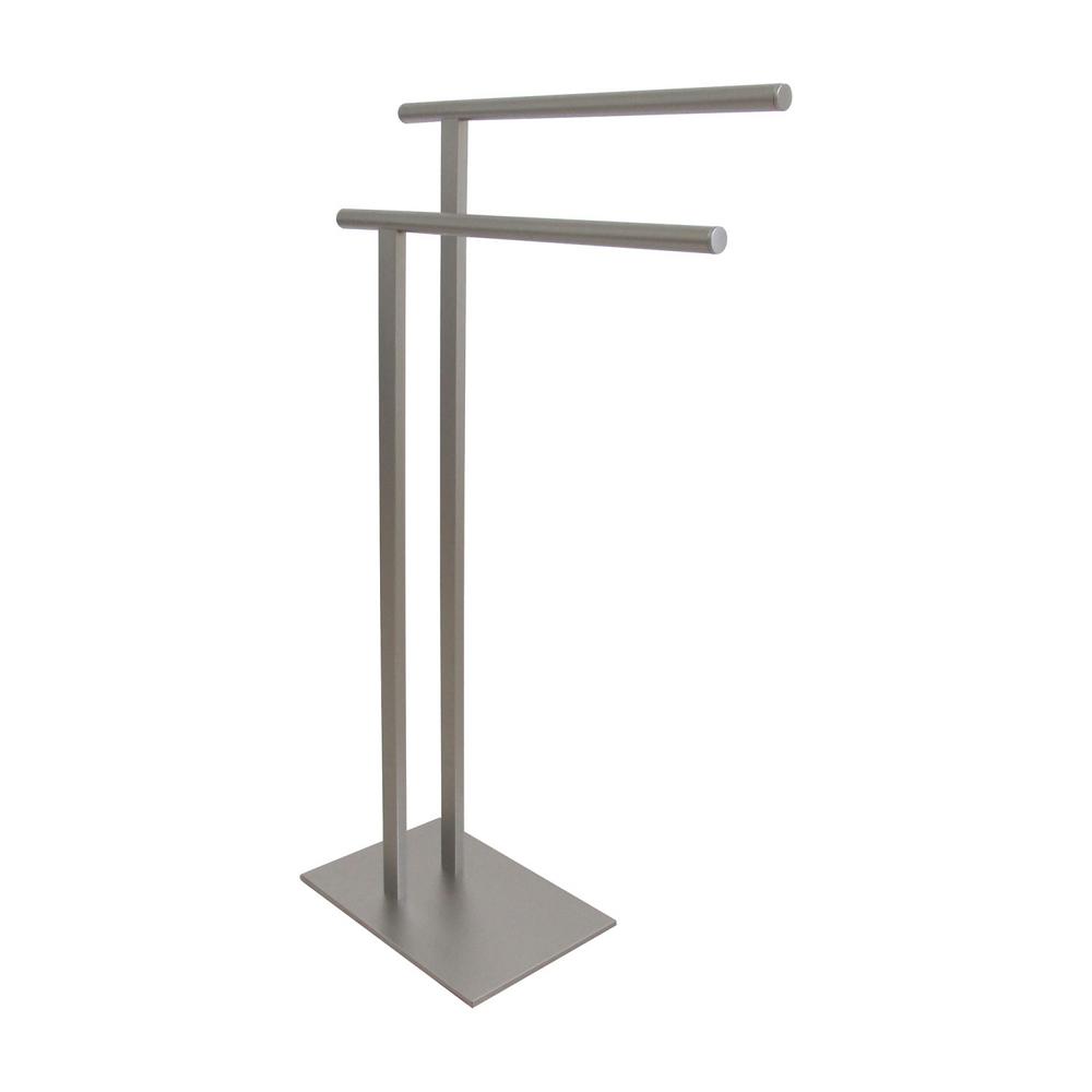 Freestanding Towel Racks Bathroom Hardware The Home Depot European Pedestal Bath Towel Rack In Satin Nickel