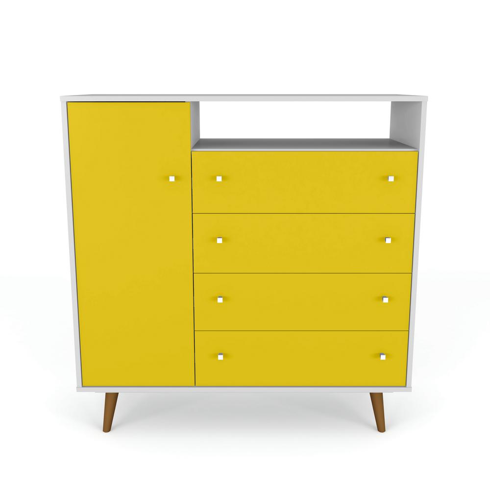 Manhattan Comfort Liberty 42.32 in. 4-Drawer White and Yellow ... Manhattan Comfort Liberty 42.32 in. 4-Drawer White and Yellow ...