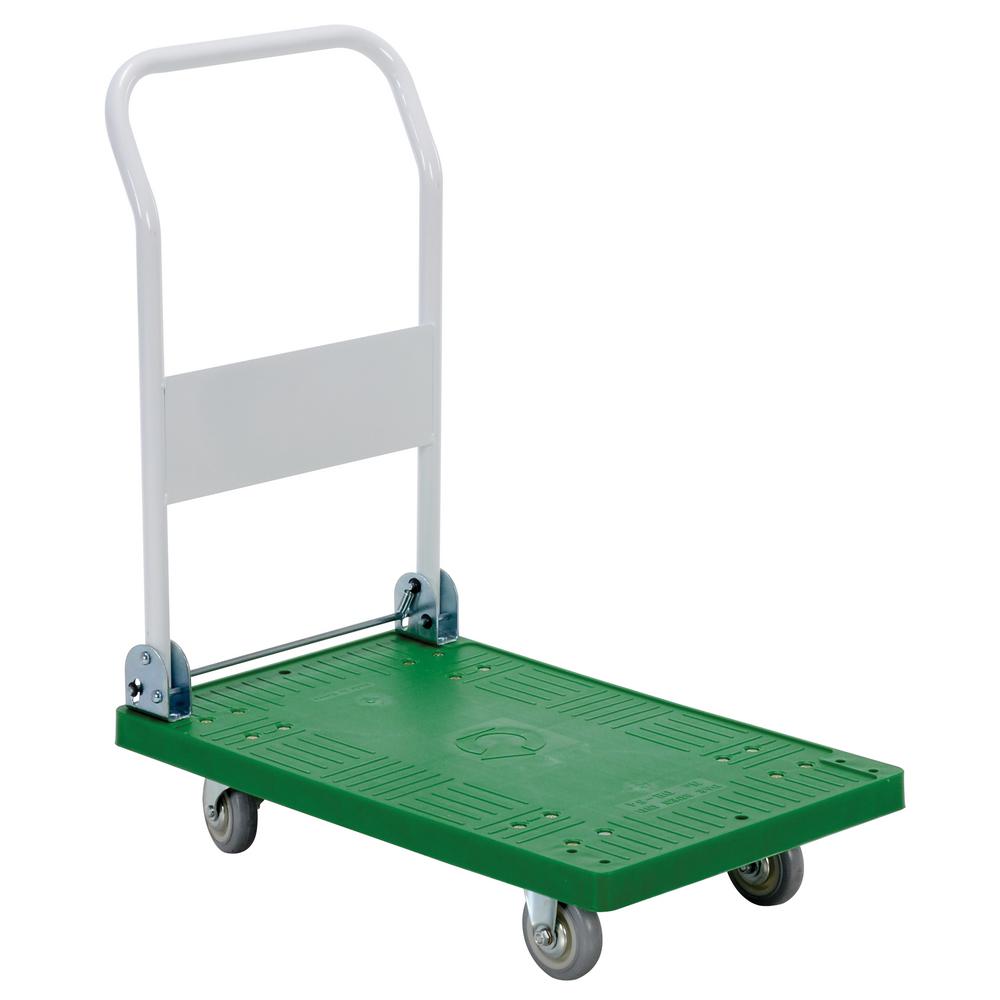 500 lbs Capacity 33 Length x 21 Width x 6-1//2 Height Deck 33 Length x 21 Width x 6-1//2 Height Deck Vestil Manufacturing Corp Vestil FPT-2133 Plastic Platform Truck with Fold Down Handle